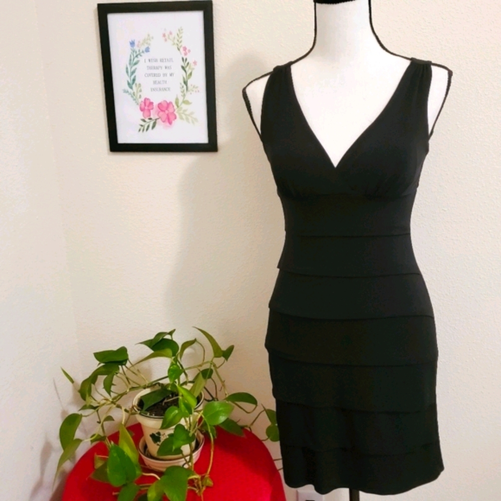 Sweet Storm Womens Black V-Neck Pleated Dress Size Small Little Black Dress